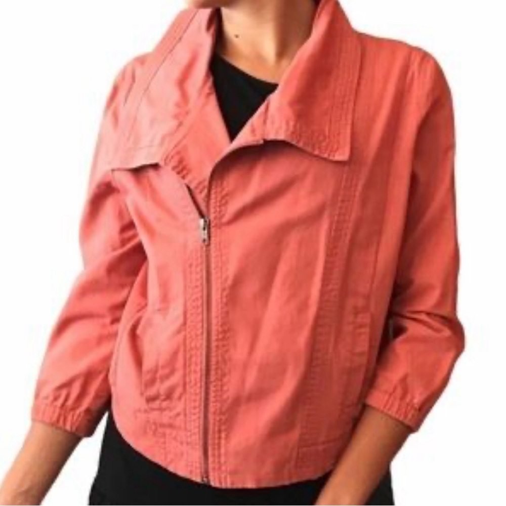 Hurley Size Small Avery Asymmetrical Moto Zip Jacket 100% Cotton 3/4 Sleeves